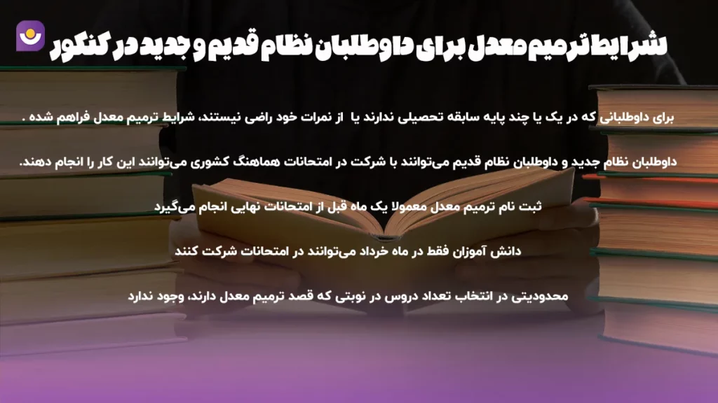 شرایط و مراحل ترمیم معدل در کنکور ۱۴۰۵ برای نظام قدیم و جدید شرایط ترمیم معدل برای داوطلبان نظام قدیم و جدید در کنکور ۱۴۰۵