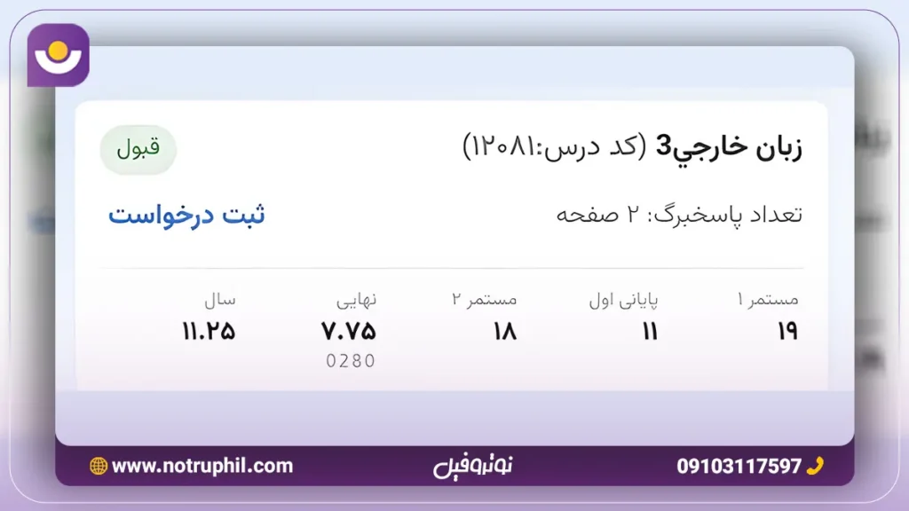 نمونه کارنامه و محاسبه نمره سالیانه